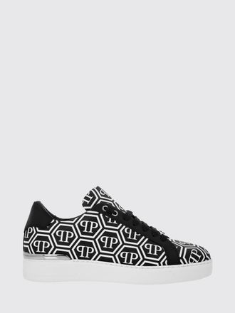 Philipp Plein Leather Sneakers with Printed Hexagon