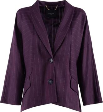 Nenette Gestreepte blazer met driekwart mouwen - Dames - Blazers - Paars - M - Polyester - Jassen
