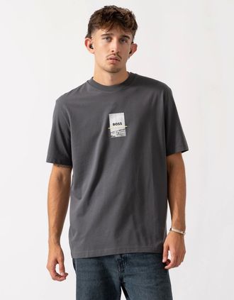 HUGO BOSS Mens BOSS Green Tee Photoprint Mens T-Shirt - Dark Grey 027 - Size: 42