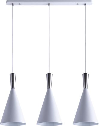 Paco Home Luminaria Susp. Colgante Comedor Mesa Comedor 1,5m Cable Textil Recort. &Oslash;18,5cm Blanco/aluminio Pulido, De 3 Fuentes Luminosas - Paco Home