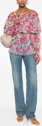 Chlo&eacute; Printed Silk Rose Blouse - Pink