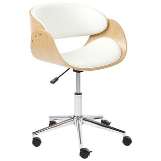 Beliani Beliani - Silla De Oficina Elegante Funci&oacute;n Giratoria Ajustable Madera Contrachapada Asiento De Piel Sint&eacute;tica De Madera Clara Y Blanco Palatka