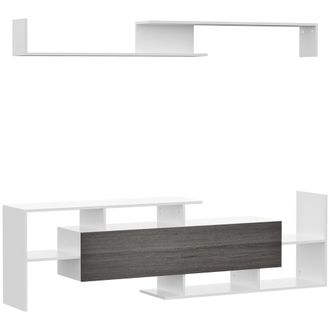 HOMCOM TV Cabinet Unit w/ Wall-Mounted Shelf - Open Shelves White and Grey | TJ Hughes