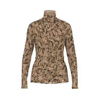 Marc Cain Equestrian Grace Mesh Polo Neck Fitted Top - Dames - Tops - Bruin - Maat: XL