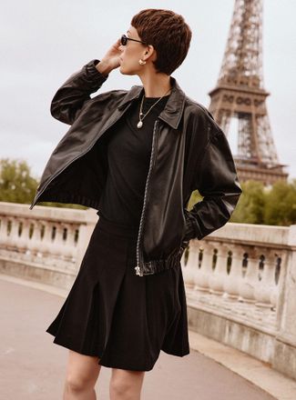 Contemporaine Womens Ciara shirt collar leather jacket