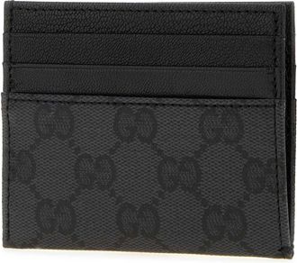 Gucci Mens Card Case Black Cotton Linen Polyurethane Cases