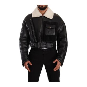 Dolce & Gabbana Zwarte Shearling Biker Jas - Heren - Leren en Su&egrave;de Jassen - Zwart - M - Jassen