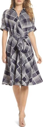 Eliza J Plaid Surplice Midi Dress in Navy/Ivory at Nordstrom Rack, Size 12