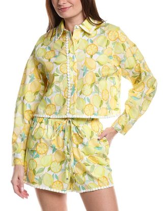 Avec Les Filles Cropped Button-Down Shirt