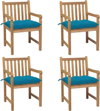vidaXL Sillas De Jard&iacute;n Con Cojines 4 Uds Madera De Teca Azul Claro Vidaxl