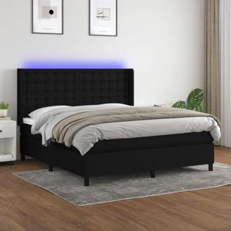 vidaXL Vidaxl - Cama Box Spring Colch&oacute;n Y Luces Led Tela Negro 160x200 Cm