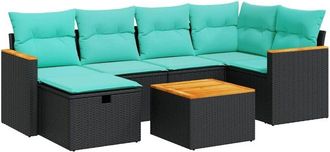 vidaXL Set De Sof&aacute;s De Jard&iacute;n 7 Pzas Con Cojines Rat&aacute;n Sint&eacute;tico Negro Vidaxl