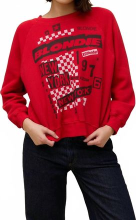 Daydreamer Blondie Self-Titled Shrunken Raglan Sweatshirt In Ruby Red