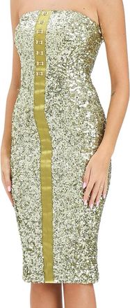 Elisabetta Franchi Strapless Sequin Midi Dress With Satin-Like Panel