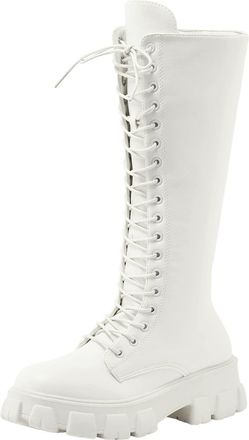 Generic cfpqv Lace-up ankle boots womens leather womens long shaft boots wide shaft thick long shaft boots comfortable waterproof wide shaft boots lightweight