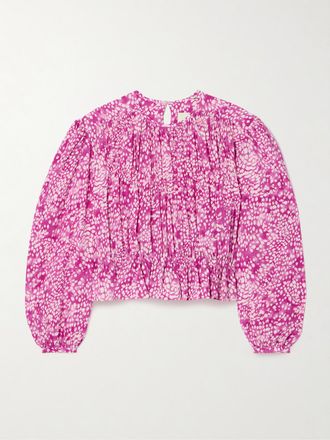 Isabel Marant Blusa In Crêpe Di Misto Seta Stampato Con Arricciature Gelina - Rosa