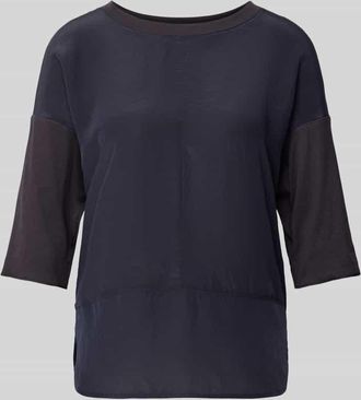 Marc Cain T-Shirt mit geripptem Rundhalsausschnitt in Marine, Größe 34