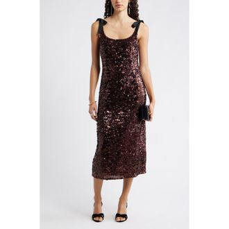 Chelsea28 Sequin Tie Shoulder Midi Dress in Burgundy Sequins at Nordstrom Rack, Size Xx-Small