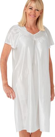 Marlon Penelope Glossy Knitted Easy-Care Short Sleeve Nightdress, Ivory, 20-22
