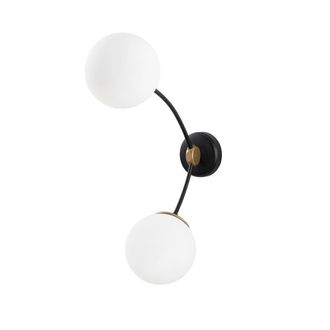 Wonderlamp Aplique de pared sencillo negro con 2 luces y esferas blancas