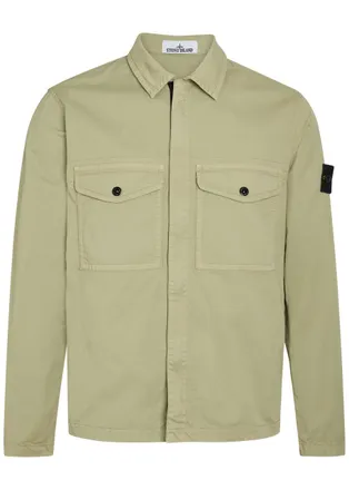Stone Island Logo-appliqu&eacute;d Stretch-cotton Overshirt - Green Light - XL
