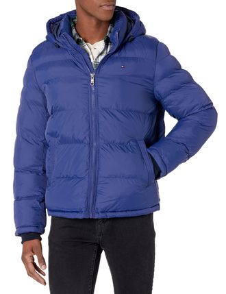 Tommy Hilfiger Mens Down Alternative Hooded Puffer Jacket (Standard and Big & Tall) Coat, Deep Royal Blue, L