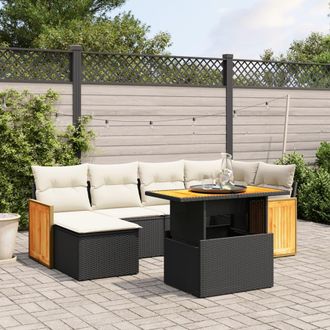 vidaXL Vidaxl - Set De Comedor De Jard&iacute;n 7 Pzas Y Cojines Rat&aacute;n Sint&eacute;tico Negro