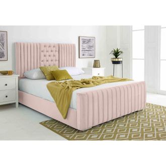 Casa Gracie Pink Plush Velvet Matching Buttons Double Bed Frame