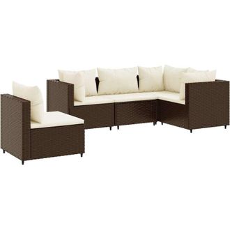 vidaXL Set Muebles De Jard&iacute;n 5 Piezas Y Cojines Rat&aacute;n Sint&eacute;tico Marr&oacute;n Vidaxl