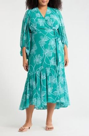 Hutch Robyn Wrap Dress in Teal/sky Two Tone Vining Buds at Nordstrom Rack, Size 3X