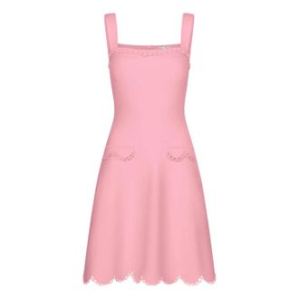 Oscar De La Renta Womens Sleeveless Scallop Knit Dress In Pink