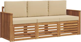 vidaXL Juegos De Sof&aacute;s 3 Uds. Natural Y Beige Madera De Acacia S&oacute;lida Vidaxl