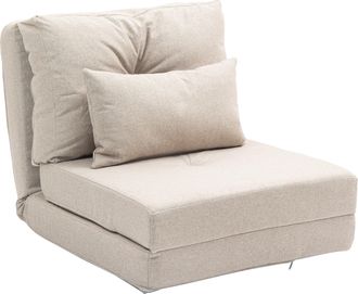 HOMCOM Homcom Sof&aacute; Cama Individual Plegable, Sof&aacute; Cama, Tapizado En Lino, Con Respaldo Ajustable 5 Posiciones, 1 Almohada, Para Dormitorio, Beige