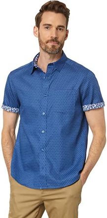 Johnston & Murphy Short Sleeve Linked Flower Textured Printed Shirt Mens Clothing Navy : MD, Cotton