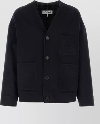 Loewe wool blend cardigan patch pockets ribbed cuffs