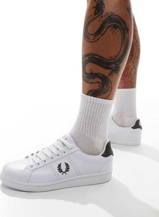 Fred Perry B721 leather sneakers in white and green