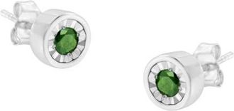 House of Brilliance Silver 1/4 Ct Green Diamond Miracle- Stud Earrings in White at Nordstrom
