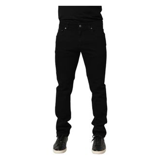 Dolce & Gabbana Slim-fit Jeans, male, Black, Size: M Heraldic Embroidered Skinny Denim Jeans