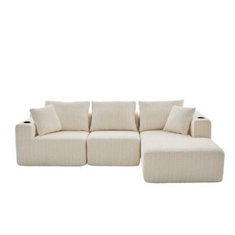 Urban Meuble Sof&aacute; esquinero 3 plazas, chenilla texturizada con reposabrazos, Beige
