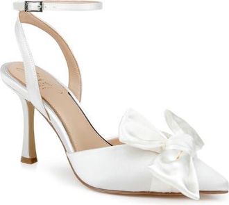 Badgley Mischka Francine Ankle Strap Pointed Toe Sandal in Ivory Satin at Nordstrom, Size 9.5
