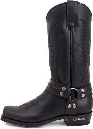 Generic Western Cowboy Boots for Men Square Toe Embroidered Mid-Calf Boots Pu Leather Retro Knight Boots with Chunky Heel and Pull-On Design,Black,10.5 UK