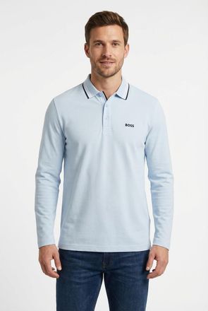 Boss Green by Hugo Boss Langarm-Poloshirt BOSS GREEN Plisy, Herren, Gr. 4XL, open blau464, Jersey, Obermaterial: 100% Baumwolle, regular fit h&uuml;ftlang, V-Ausschnitt, eingesetz