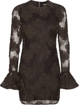 Rotate 3D Floral Lace Mini Dress with Sheer Sleeves