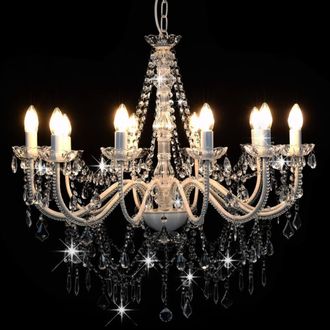Berkfield Home Beautiful Chandelier with Beads White 12 x E14 Bulbs