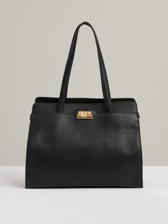 Reiss Delphine Tote Bag Leather Logo Engraved, Black Size: 28x37x16cm
