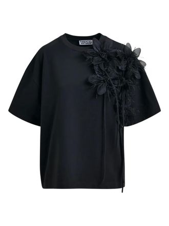 Essentiel flower-embellishment T-shirt - Black