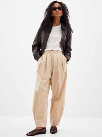 Contemporaine Womens Elastic waist poplin pant Fit: Barrel leg, high rise