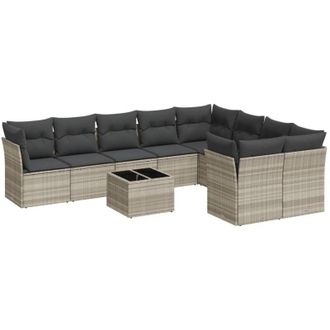 vidaXL Set Sof&aacute;s Jard&iacute;n 10 Pzas Con Cojines Rat&aacute;n Sint&eacute;tico Gris Claro Vidaxl