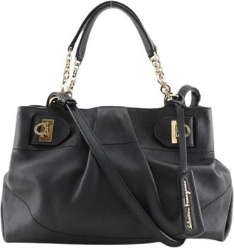 Ferragamo Pre-owned Handbags, female, Black, Size: ONE SIZE Pre-owned Leather Shoulder Bag