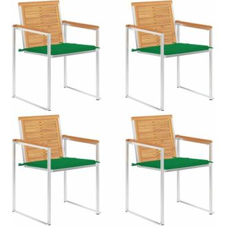 vidaXL Vidaxl - Sillas De Jard&iacute;n 4 Unidades Con Cojines Madera Maciza Teca